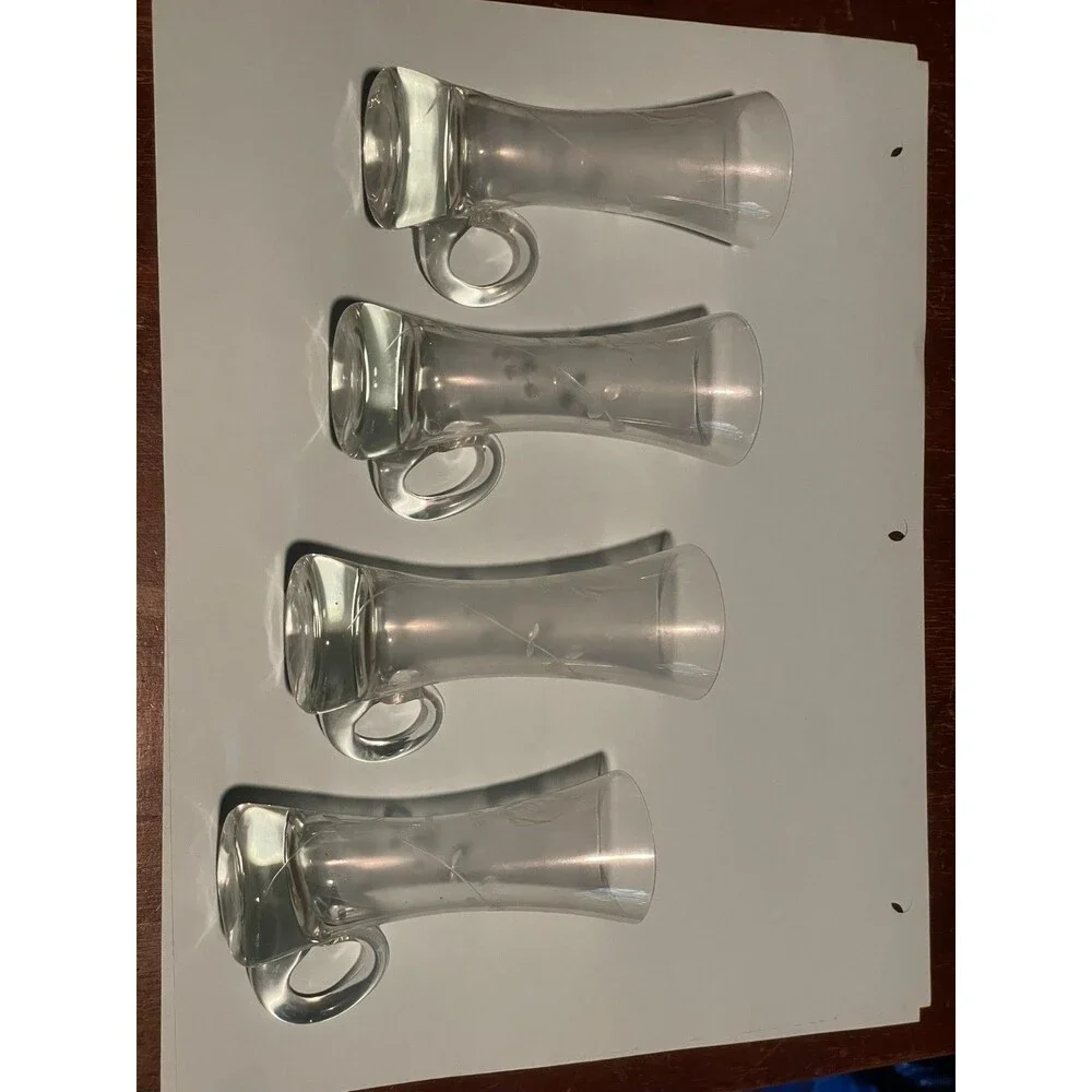 Set of 4 Vtg Mundgeblasen Kristallglas Etched Cordial Shot Glasses w/ Handles 4.